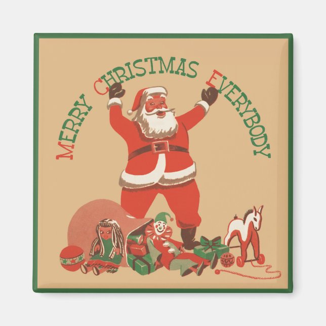 Imán ¡Feliz Navidad a todos! Vintage Santa Claus (Frente)