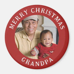 Imán Feliz Navidad Abuelo Foto Y Nombre Rojo