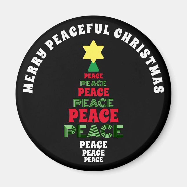 Imán Feliz Navidad Árbol de la Paz Verde y Rojo (Frente)