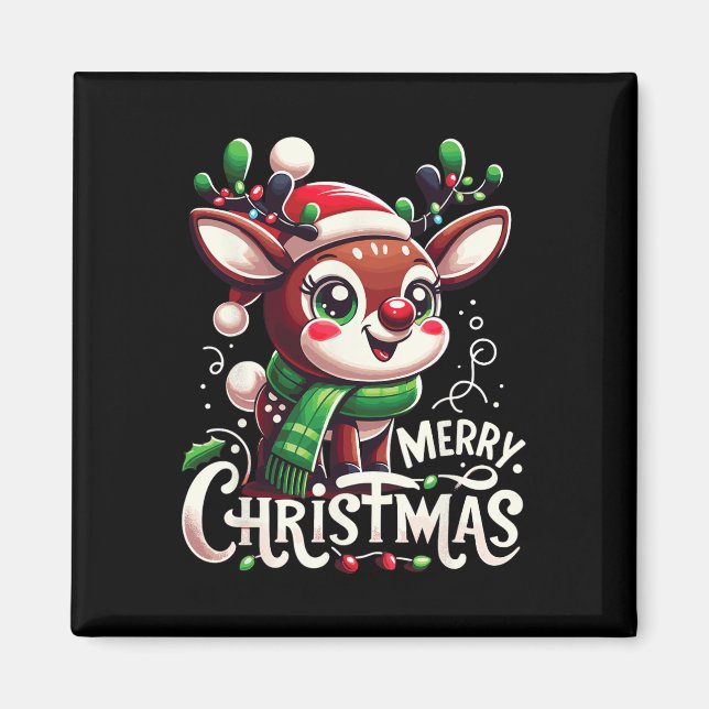 Imán Feliz Navidad Árbol de renos ilumina familia de Na (Frente)