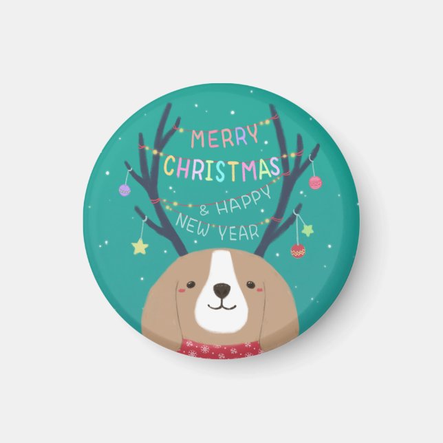 Imán Feliz Navidad: Beagle Ilustracion Art (Frente)