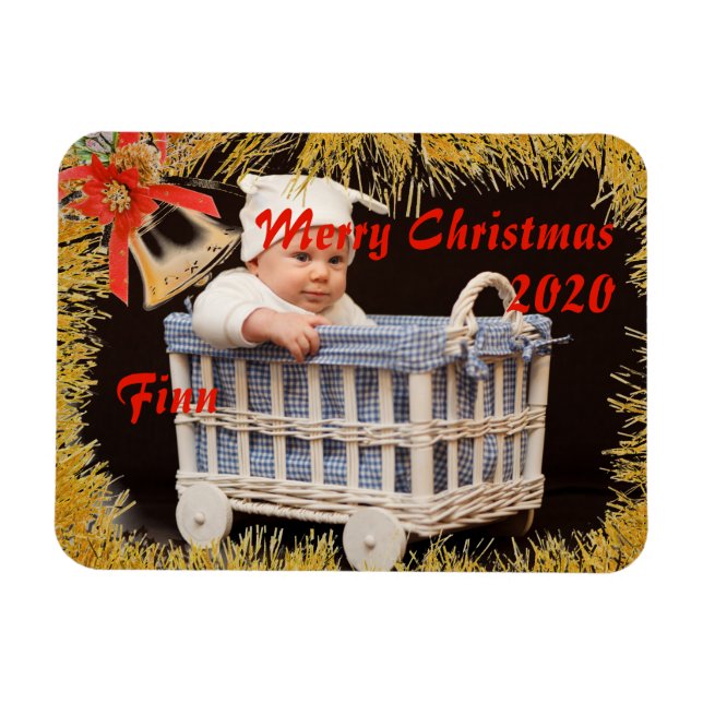 Imán Feliz Navidad Bebé/ Niño Personalizado Foto y nomb (Horizontal)
