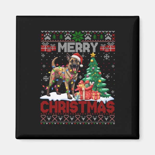 Imán Feliz Navidad Belga Malinois Dog Lover Ugly Xm (Frente)