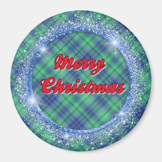 Imán Feliz Navidad Blue Plaid Faux Purpurina Frame Magn