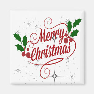 Imán Feliz Navidad brillante y brillante texto rojo