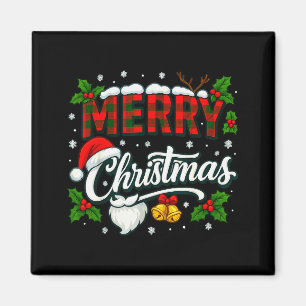 Imán Feliz Navidad Buffalo Plaid Gorro Santa Rojo Navid