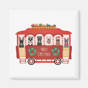 Imán Feliz Navidad Bulldoges franceses Holiday Trolly