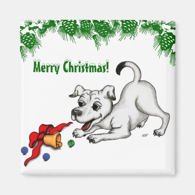 Imán ¡Feliz Navidad! Cachorro con bell y ball (Frente)