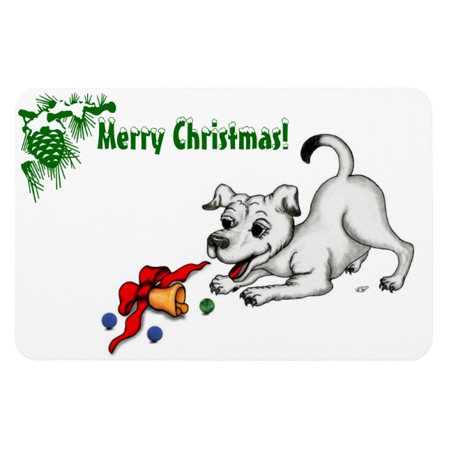Imán ¡Feliz Navidad! Cachorro con bell y ball (Horizontal)