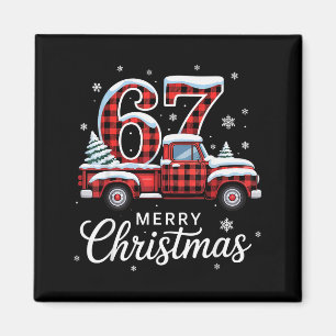 Imán Feliz Navidad Camioneta Cuadros Rojos Familia Búfa