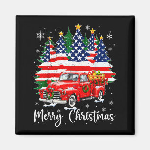 Imán Feliz Navidad Camioneta Roja Vintage Bandera EEUU 
