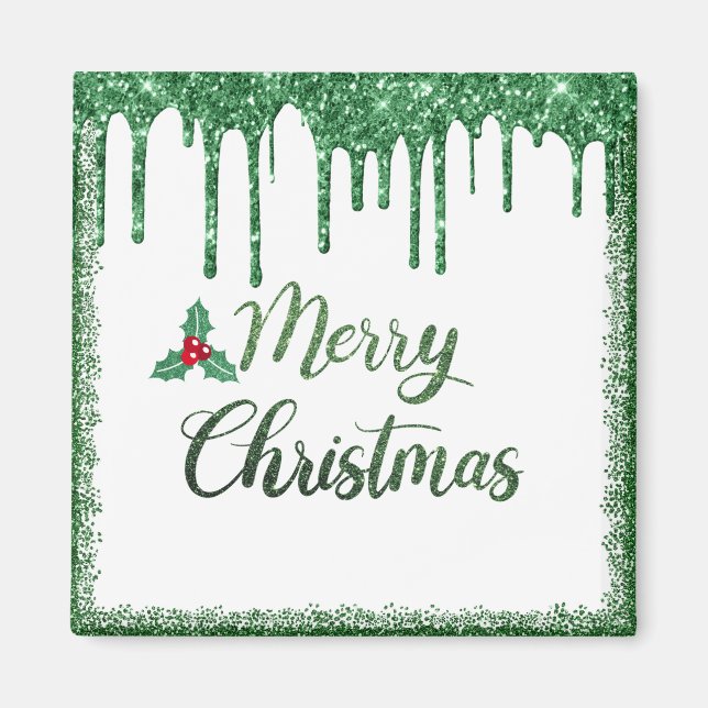Imán Feliz Navidad - Cerezo verde purpurina (Frente)