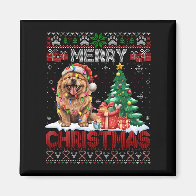 Imán Feliz Navidad Chow Perro Perro Chow Familia Feo Xm (Frente)