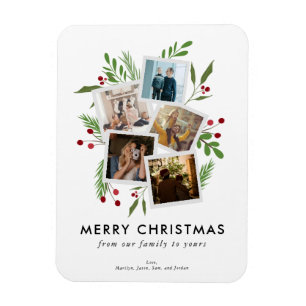 Imán Feliz Navidad Collage Personalizado Modern Holly