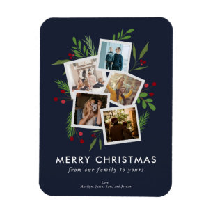 Imán Feliz Navidad Collage Personalizado Modern Holly