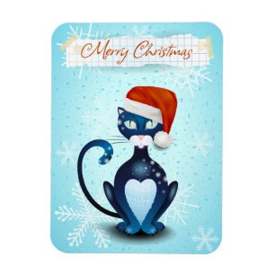 Imán Feliz Navidad con un gato negro con el Gorra de Sa