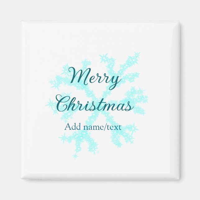 Imán Feliz Navidad copos de nieve azul purpurina chispa (Frente)