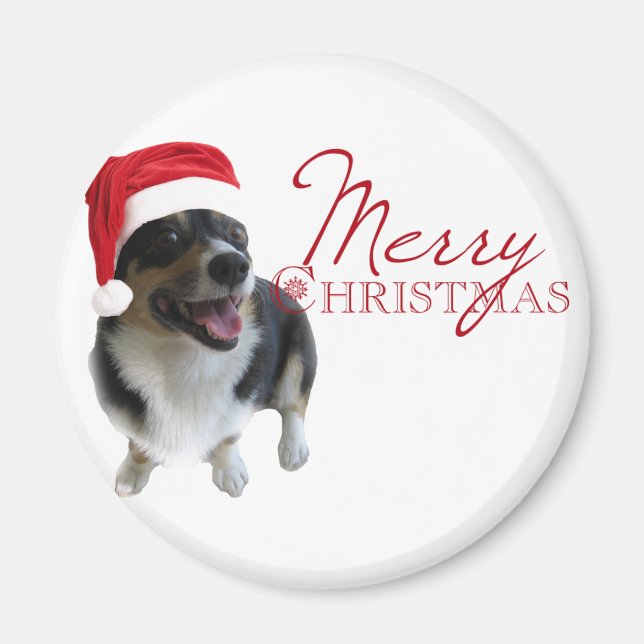 Imán Feliz Navidad Corgi Santa (Frente)