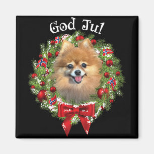 Imán Feliz Navidad Corona de Navidad Perro Pomerania No