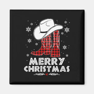 Imán Feliz Navidad Cowboy Boots Red Buffalo Plaid Wes