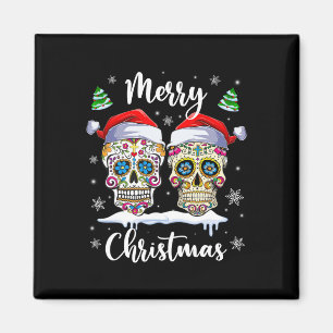 Imán Feliz Navidad Cráneo de Azúcar Santa Hat Family Xm