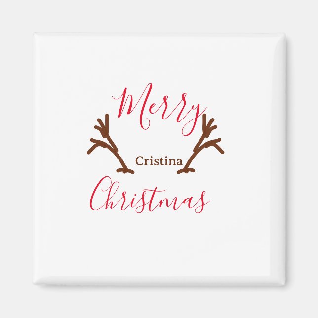 Imán Feliz Navidad cuna de reno marrón rojo fiesta de l (Frente)