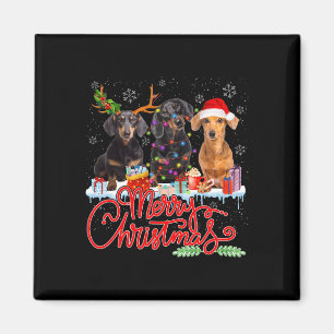 Imán Feliz Navidad Dachshund Perros Santa Reindeer Ligh