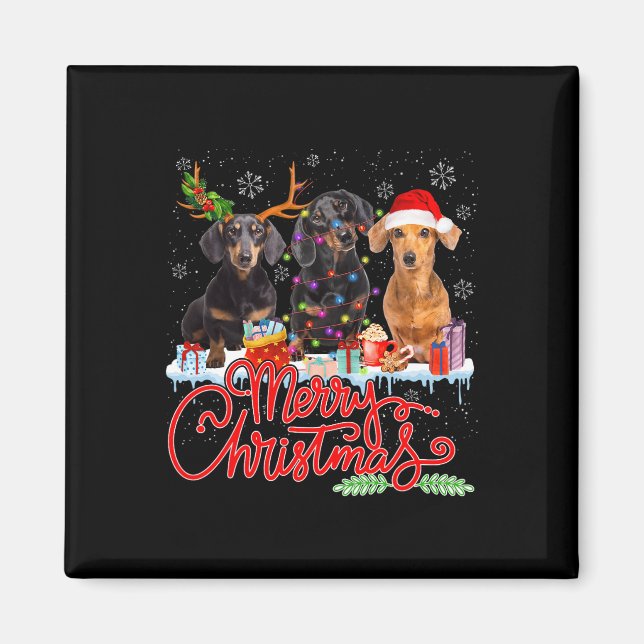 Imán Feliz Navidad Dachshund Perros Santa Reindeer Ligh (Frente)