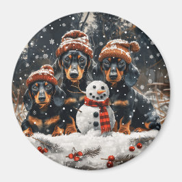 Imán Feliz Navidad Dachshund Perros Snowman