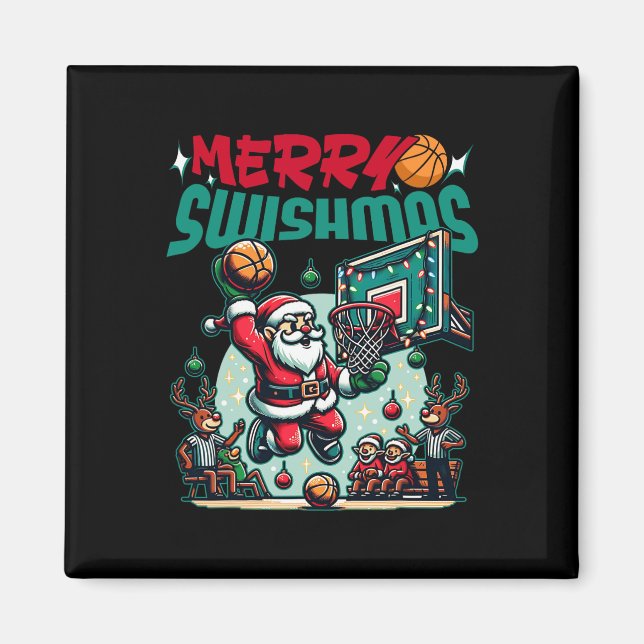 Imán Feliz Navidad de Swishmas Navidad Funny el básquet (Frente)