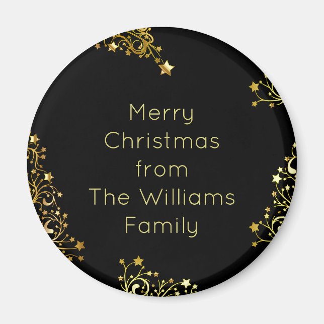 Imán Feliz Navidad desde Añadir tu nombre oro negro (Frente)