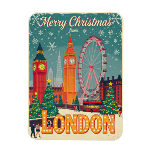 Imán Feliz Navidad desde Londres, retro vintage