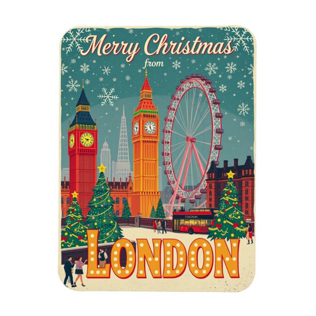 Imán Feliz Navidad desde Londres, retro vintage (Vertical)