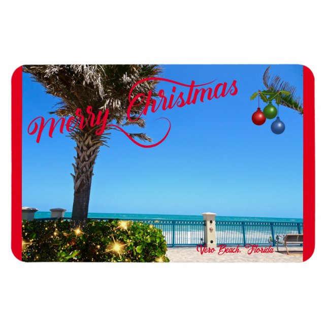 Imán Feliz Navidad desde Vero Beach Florida Oceanfront (Horizontal)