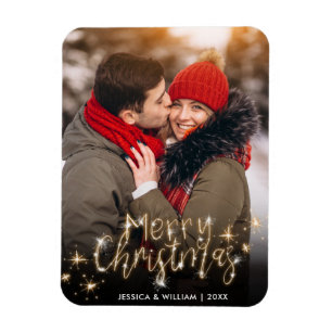 Imán Feliz Navidad Dorado Sparkle Script Fofo Saludo