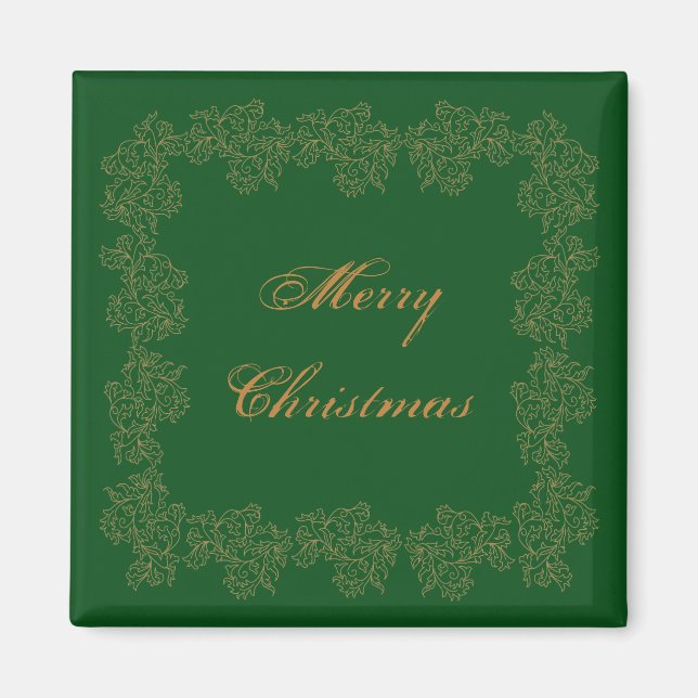 Imán Feliz Navidad Elegante Green Gold Magnet (Frente)