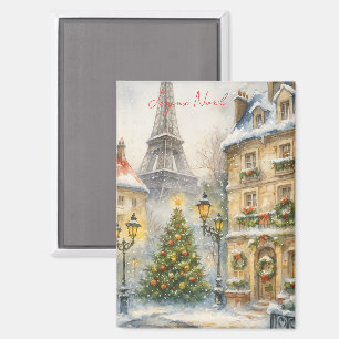 Imán Feliz Navidad en París Acuarela Torre Eiffel