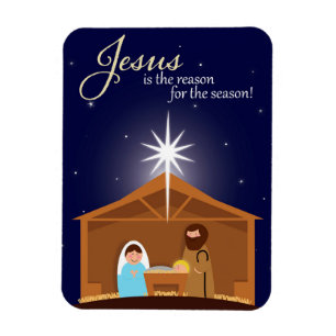 Imán Feliz Navidad Escena de Natividad Ilustrada