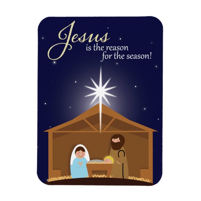 Imán Feliz Navidad Escena de Natividad Ilustrada (Vertical)