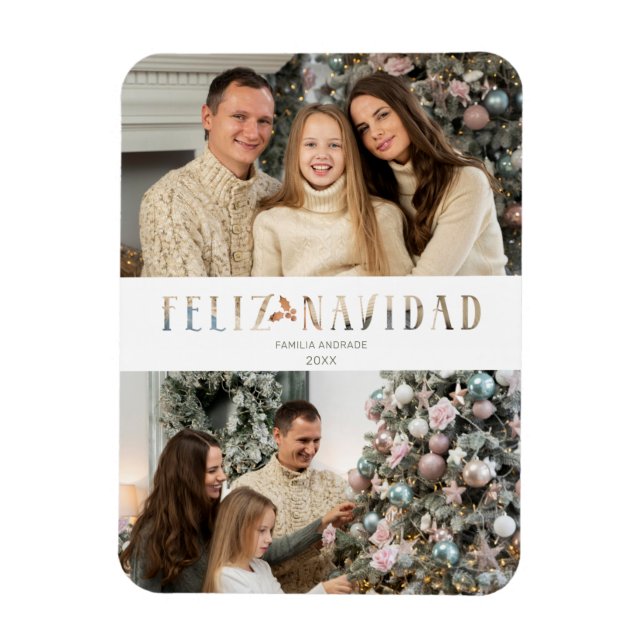 Imán Feliz Navidad Español Cortar foto efecto de papel (Vertical)