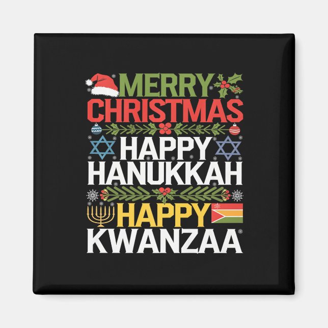 Imán Feliz Navidad Feliz Hanukkah Feliz Kwanzaa 13 (Frente)
