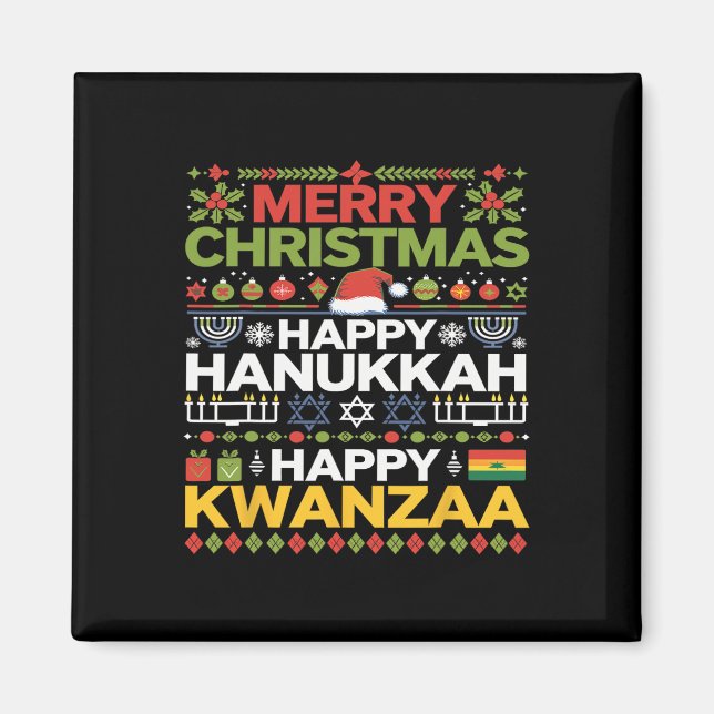 Imán Feliz Navidad Feliz Hanukkah Feliz Kwanzaa 17 (Frente)