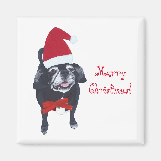Imán Feliz Navidad Feliz Santa Pug Perro Magneos (Frente)