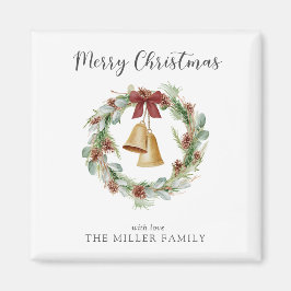 Imán Feliz Navidad Foliage Wreath con el cinturón dorad