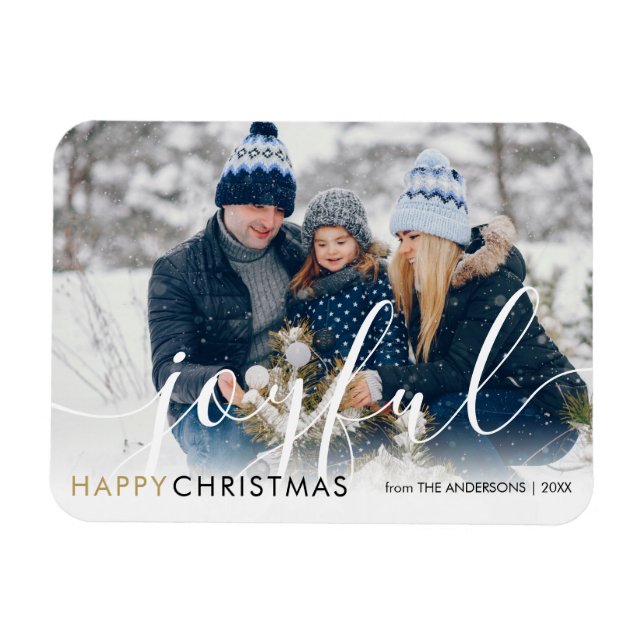 Imán Feliz Navidad Foto Moderna Script Chic Alegre (Horizontal)
