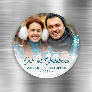 Imán Feliz Navidad Foto Recién Casados Escritura Turque