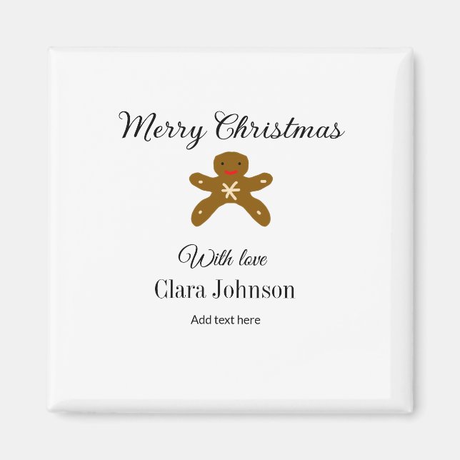Imán Feliz Navidad galletas marrón agregar nombre con a (Frente)
