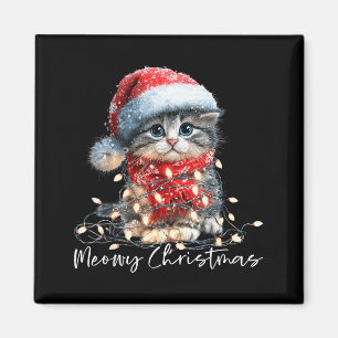 Imán Feliz Navidad Gato Negro Luces Gorro de Santa Dive