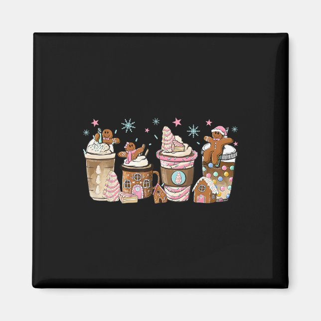 Imán Feliz Navidad Gingerbread Cookie Café Cups Lat (Frente)