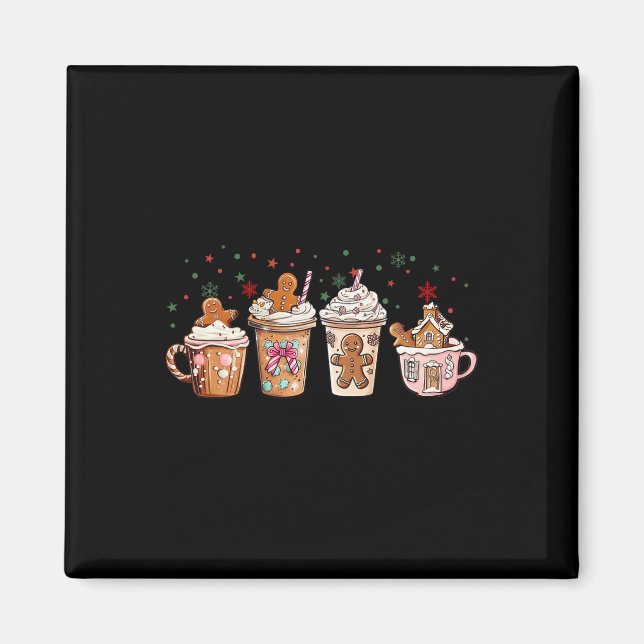 Imán Feliz Navidad Gingerbread Cookie Café Cups Lat (Frente)